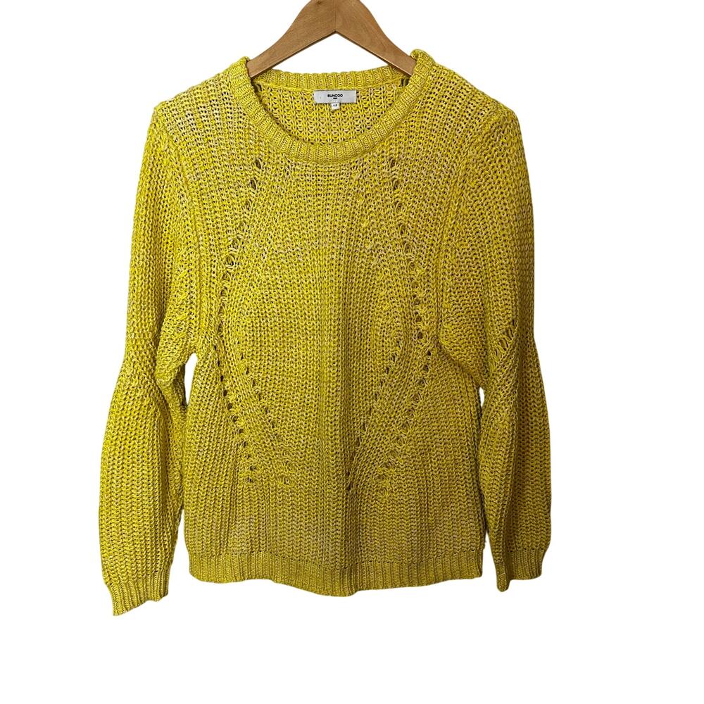 Suncoo Paris Open Knit Chunky‎ Sweater Womens Medium Yellow 100% Cotton